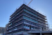 The multifunctional Y80 laboratory building nearing completion of the shell